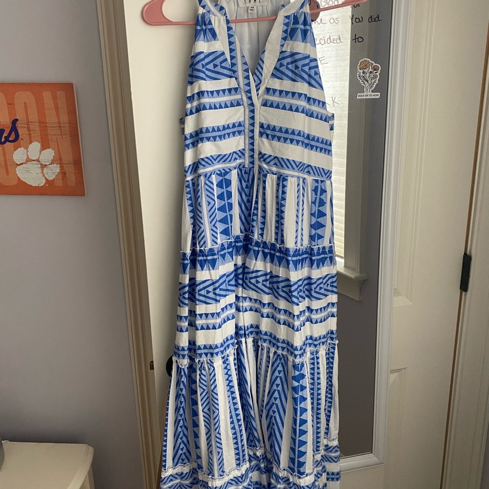 THML Blue and White Geometric Maxi Dress